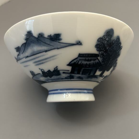 Japanese Blue and White Porcelain Rice Soup Bowl Set of 2 Vintage #1 - Picture 2 of 9